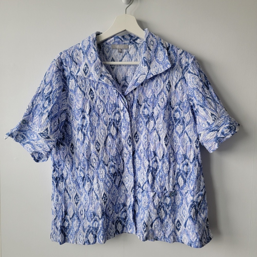 Habitat women's Painted Diamonds Short-Sleeve Shirt size M Lagenlook boxy